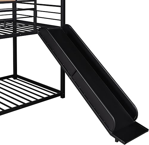 Miniatura 4 de GLCHQ Litera de metal de diseño multifuncional individual sobre individual con escalera tobogán especialmente para dormitorio de niños blanco con