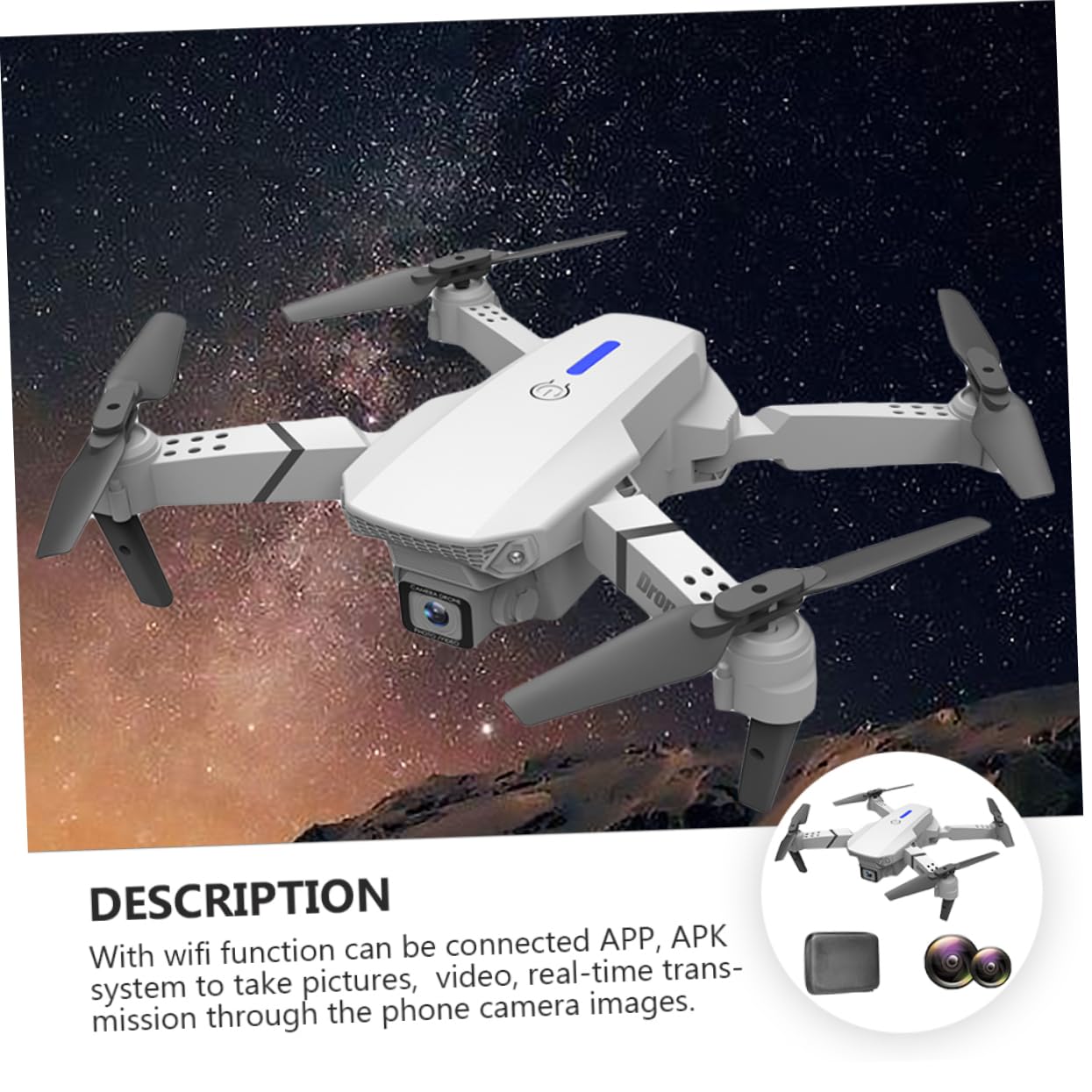 Dron Rc E525 Plegable Doble Cámara y Cuadricóptero 4k | Blanco, Plástico Ligero, Vuelo Estable y Portátil, Batería 3.7v 1800mah Lipo, 3 Pilas Aa