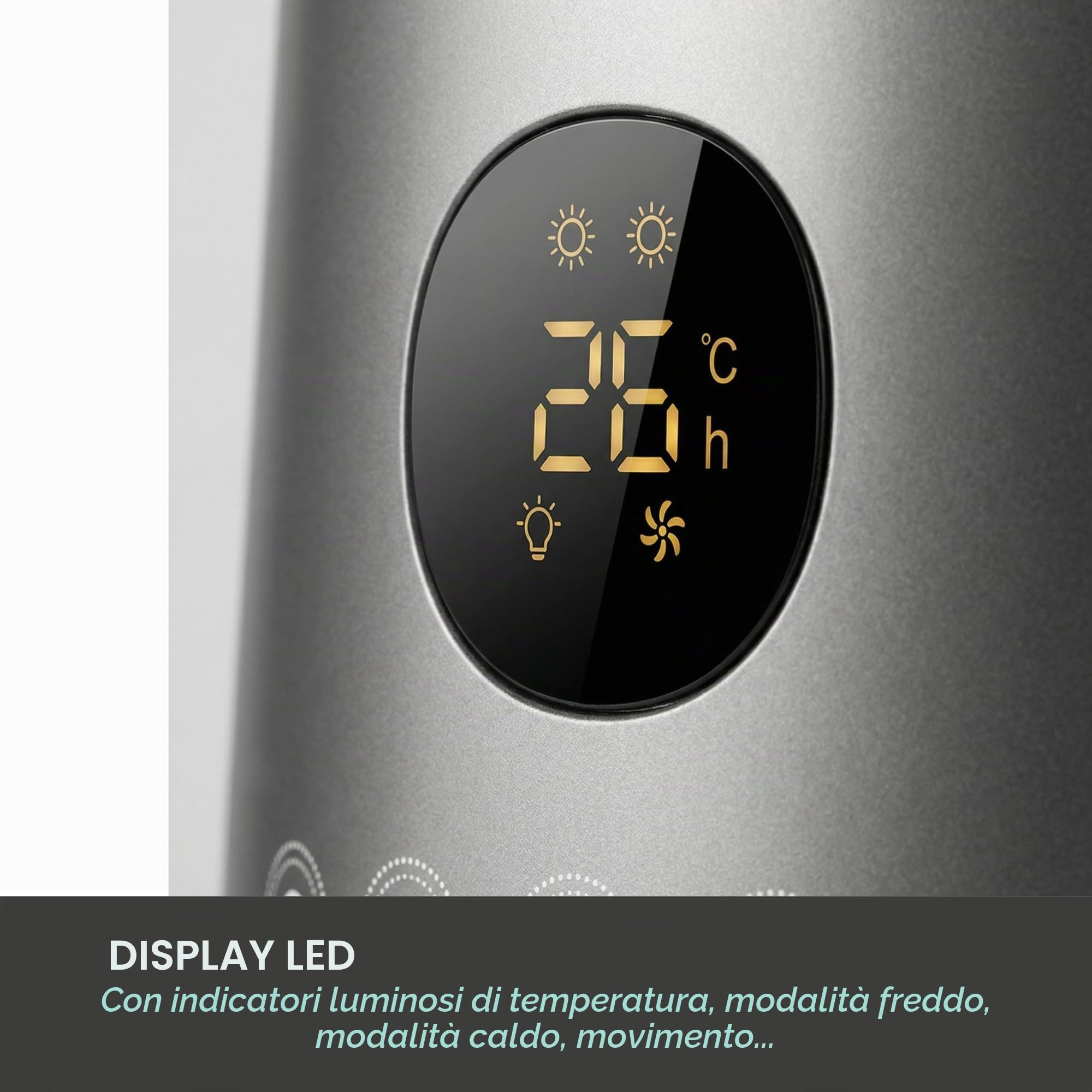 JOCCA - Riscaldatore digitale senza pale 2000 W con telecomando | Termoventilatore silenzioso con oscillazione 70°, timer, termostato 16-36°C, luce LED 7 colori e protezione di sicurezza