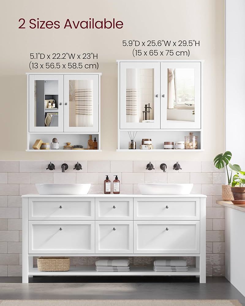 VASAGLE Mirror Cabinet Bathroom Cabinet Storage Cabinet With 3 Doors Bathroom 15 X 90 X 60 Cm With Adjustable Shelves Modern White BBK032W01