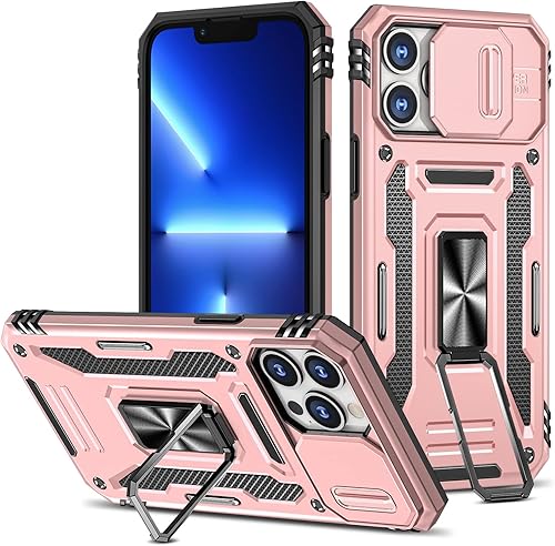 Funda para iPhone 13 Pro Max con soporte y cubierta para cámara, soporte magnético de 2 capas, 2 capas a prueba de golpes, funda protectora para