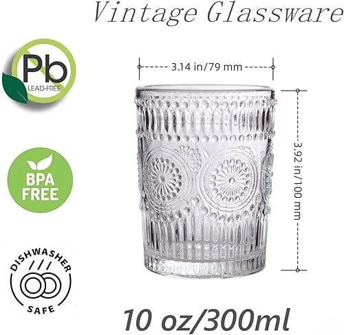 Miniatura 2 de Amzcku - Juego de 4 vasos de vidrio vintage para beber, 10 oz - Para cócteles, bebidas mixtas, whisky, bebidas, agua, leche y jugo..