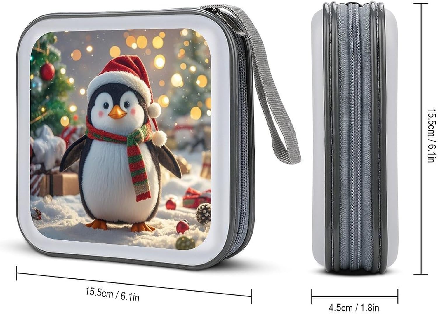 Christmas Funny Penguin CD Case Hard Plastic 40 Capacity DVD Case Holders Wallet Portable Zipper CD Case DVD Storage Binder Disc Storage Organizer for Car Home Office Travel image 2