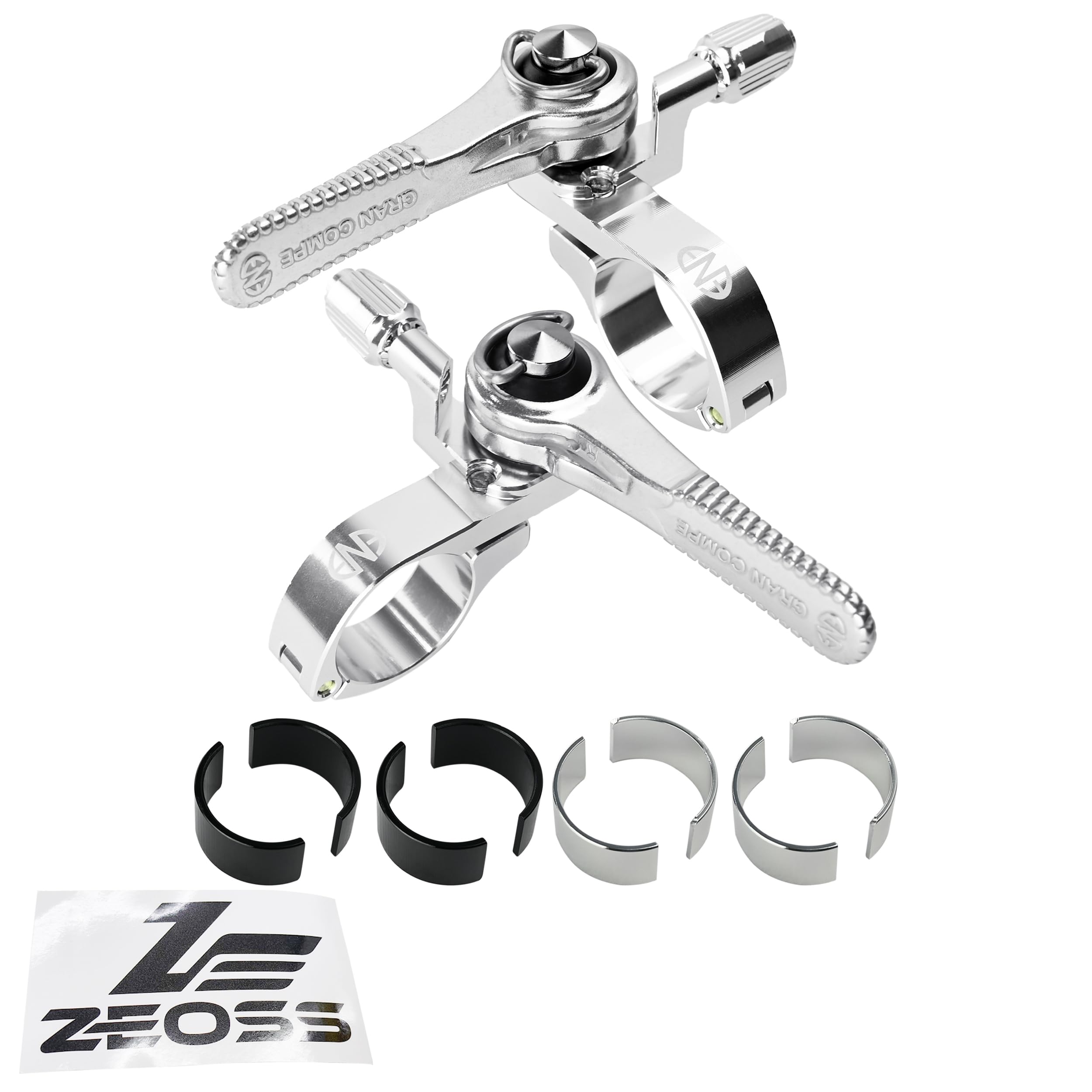 DIA-COMPE ENE CICLO Thumb Shifter Set - 2/3x Anteriore & 8/9/10-Spd Posteriore, Argento, con Zeoss Sticker, DP3174-S-ZEO