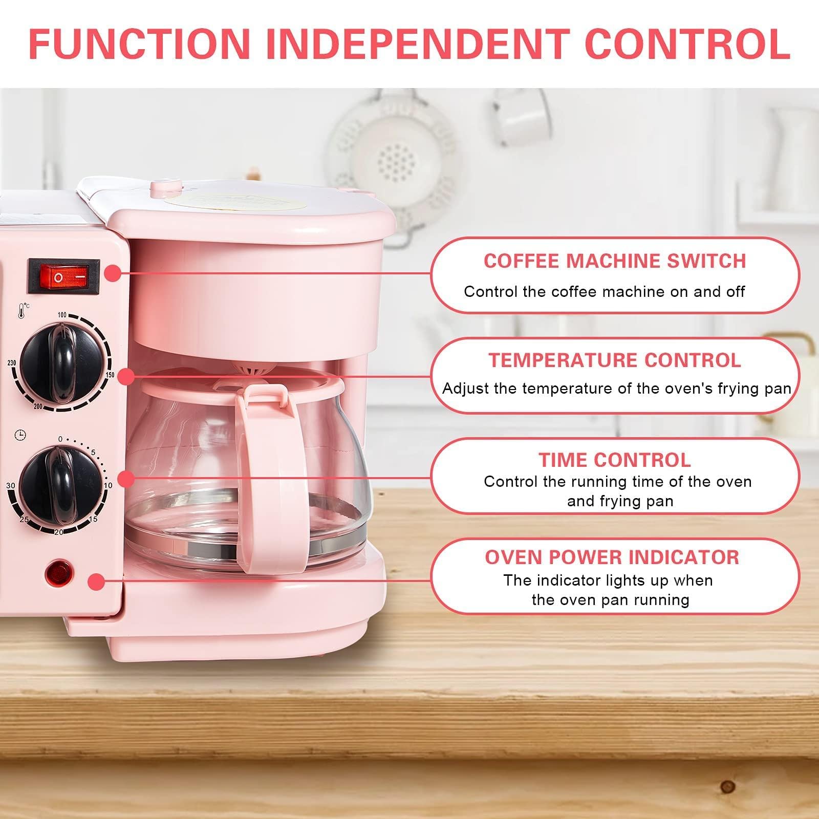 Station de Petit-déjeuner 3 en 1 Machine de Petit-déjeuner, Four Multifonctionnel 1050W avec cafetière et Plaque chauffante, Famille Portable