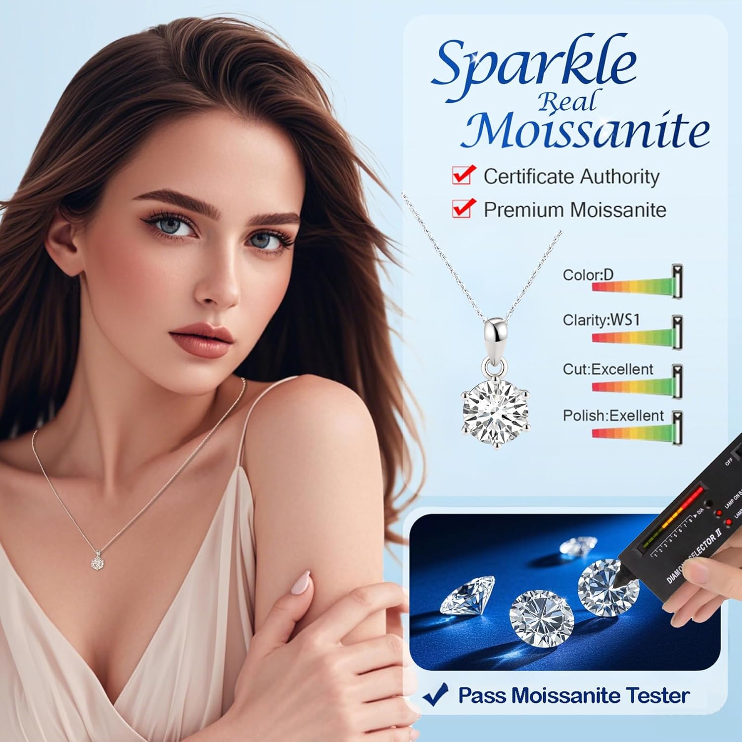 SecreTalk Moissanite Pendant Necklace for Women, 1-5CT 925 Sterling Silver D Color Necklace with Certificate of Authenticity - Image 2