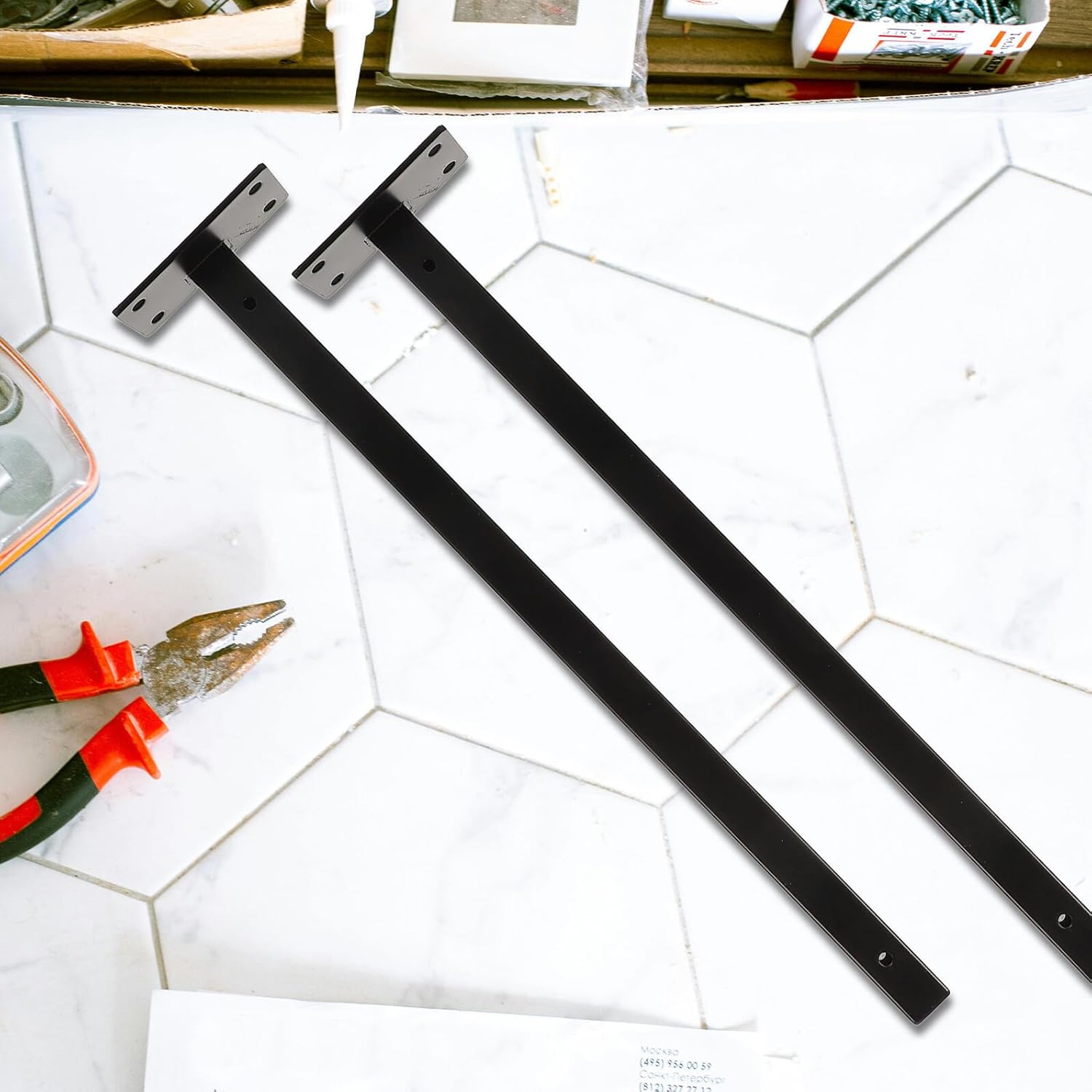 4pcs Stainless Steel Floating Shelf Brackets Heavy Duty Concealed Wall Supports for Hanging Shelves Modern Home Decor Black