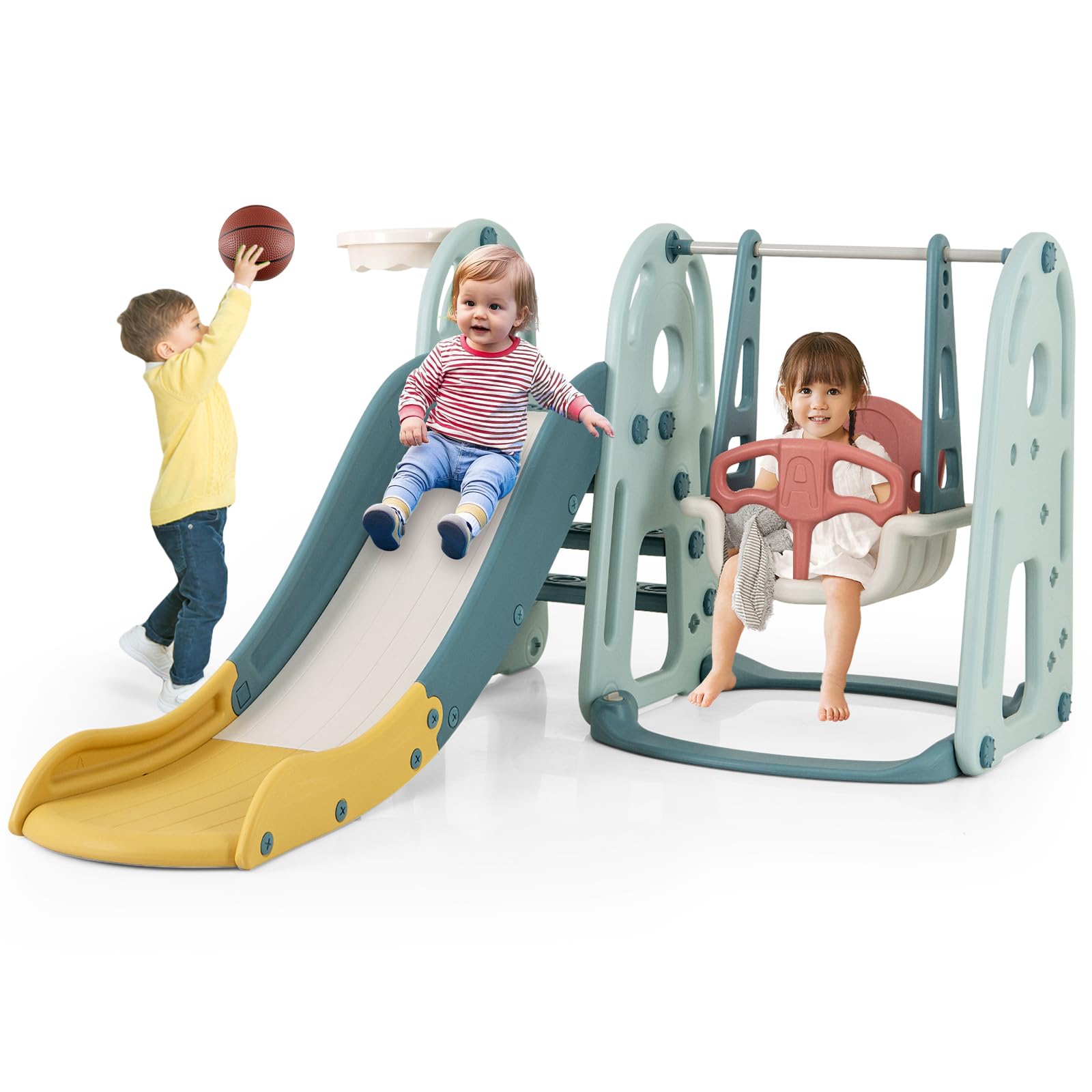 YRHome 5-in-1 kinderglijbaan met klimrek, vrijstaande glijbaan