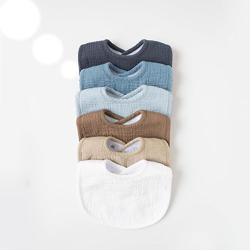 Miniatura 7 de Konssy Baberos de muselina para bebé, paquete de 6 baberos de algodón suave para niños y niñas, baberos absorbentes de colores sólidos