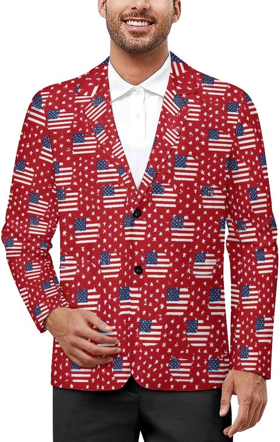U.S.A Flags Vintage Prints Mens Blazer Two Button Lightweight Sport Coats Suit Business Jacket