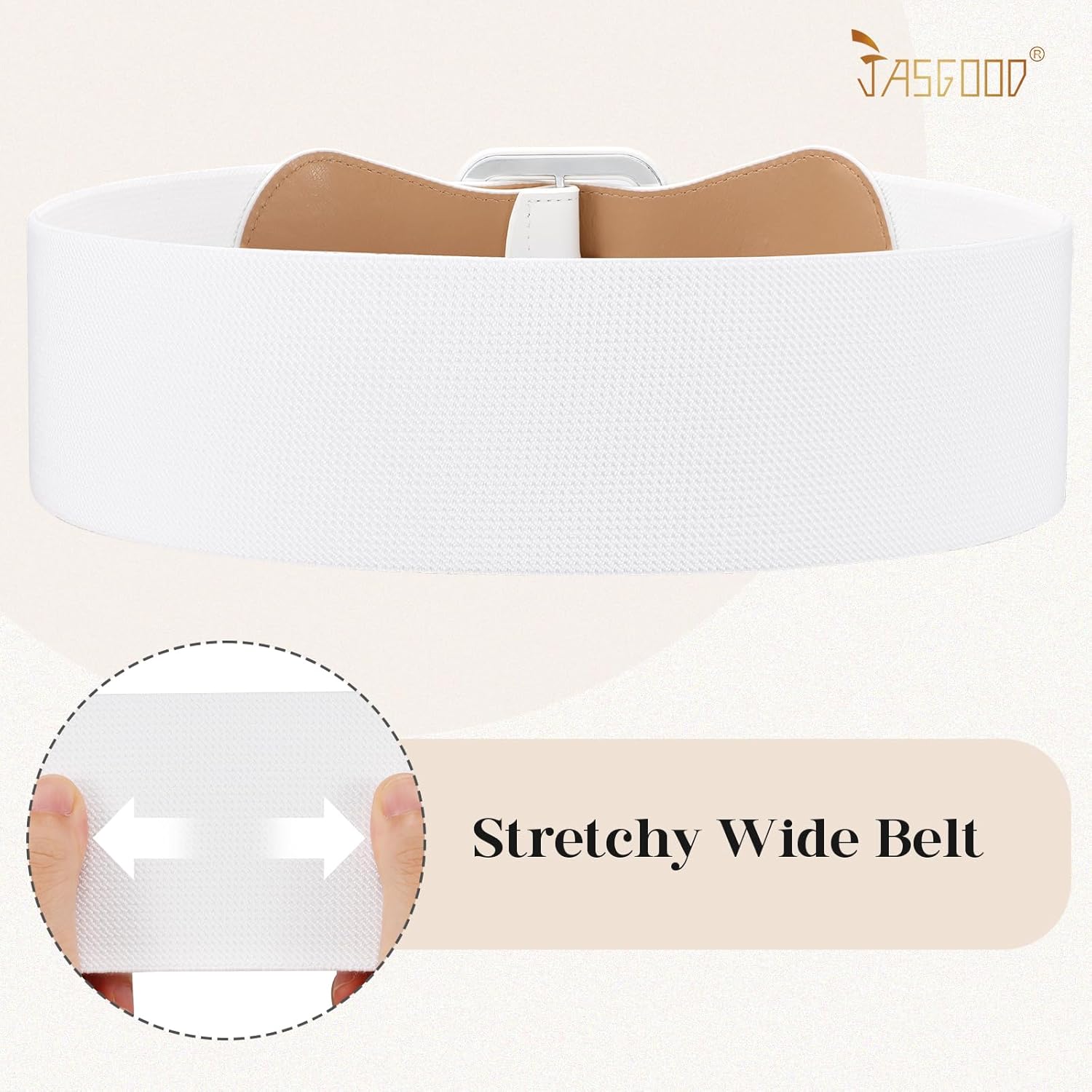 JASGOOD Women Elastic Wide Belt Stretchy Vintage Waist Belt for Dress with Fashion Square Buckle - Image 5