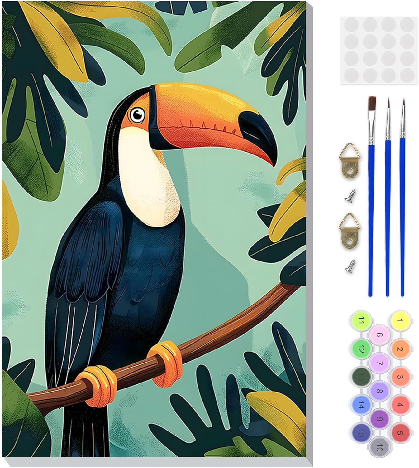 DOMROM Framed Paint by Numbers Kit for Adults, Toucan DIY Paint by Number Kits on Canvas, Easy Bird Painting by Numbers for Home Wall Decor Gift 8x12 Inch