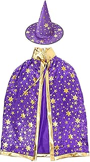 زي تنكري للهالووين للبنات والاولاد مكون من طاقية ورداء ساحر من اكس واي اي واي اي (ارجواني بطبعة نجوم)