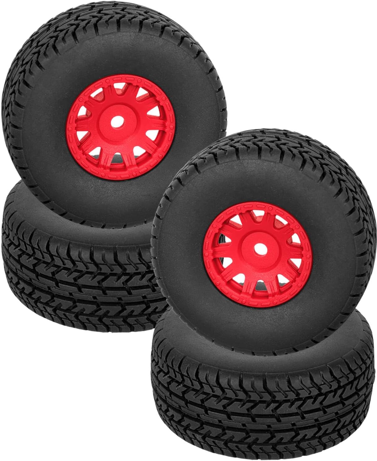 RC Wheel Tires for 1/14 Mojave Grom,RC Front/Rear Wheel Rims & Rubber Tires,4pcs RC Drift Wheels and Tires Soft Tires,Red