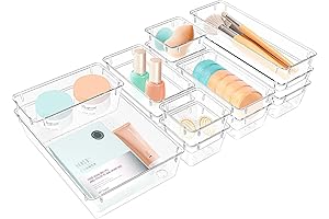 14 PCS Clear Plastic Drawer Organizer Tray for Makeup