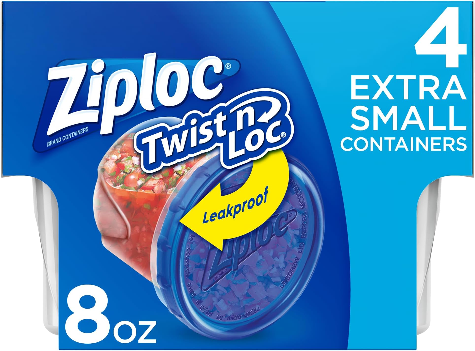 Ziploc Extra Small Round Twist 'n Loc Food Storage Meal Prep Containers, Reusable, Dishwasher Safe, 4 Containers and 4 Lids