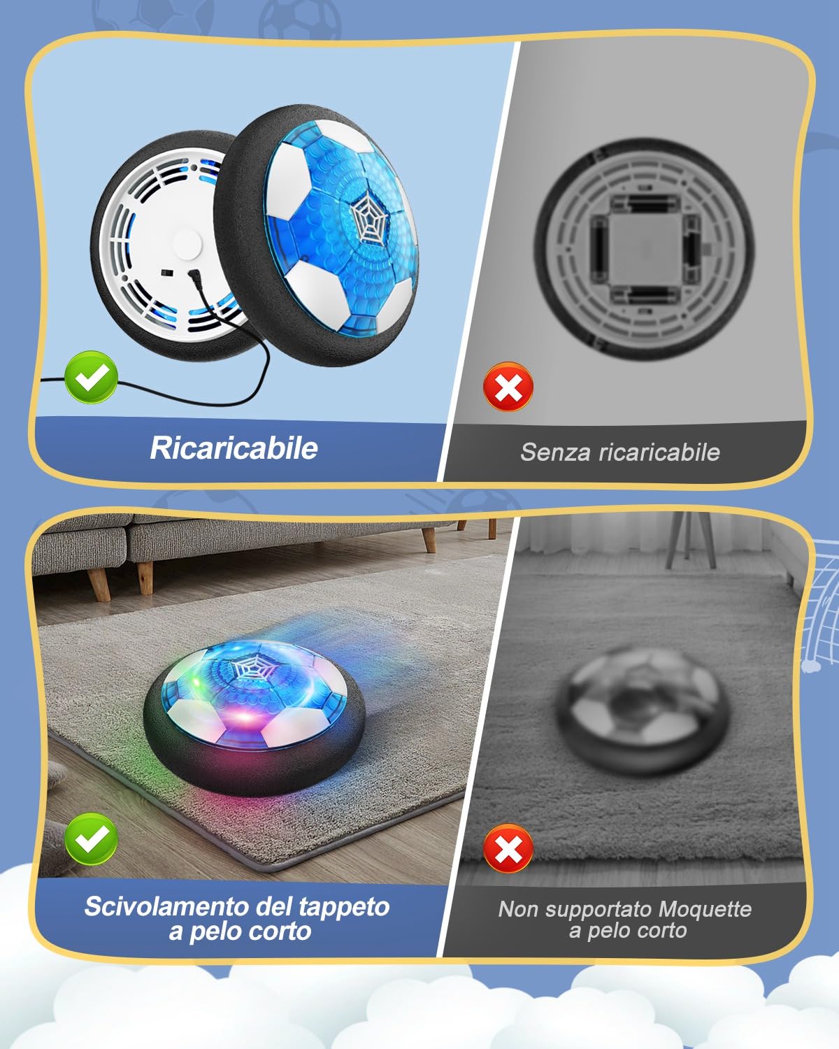 Maxesla Set da Hockey Pallone Calcio Fluttuante Ricaricabile, Air Hover Calcio con LED Luce Air Power Soccer Disc da Allenamento in Schiuma Morbida Paraurti per Indoor & Outdoor, con 2 Porta da Calcio