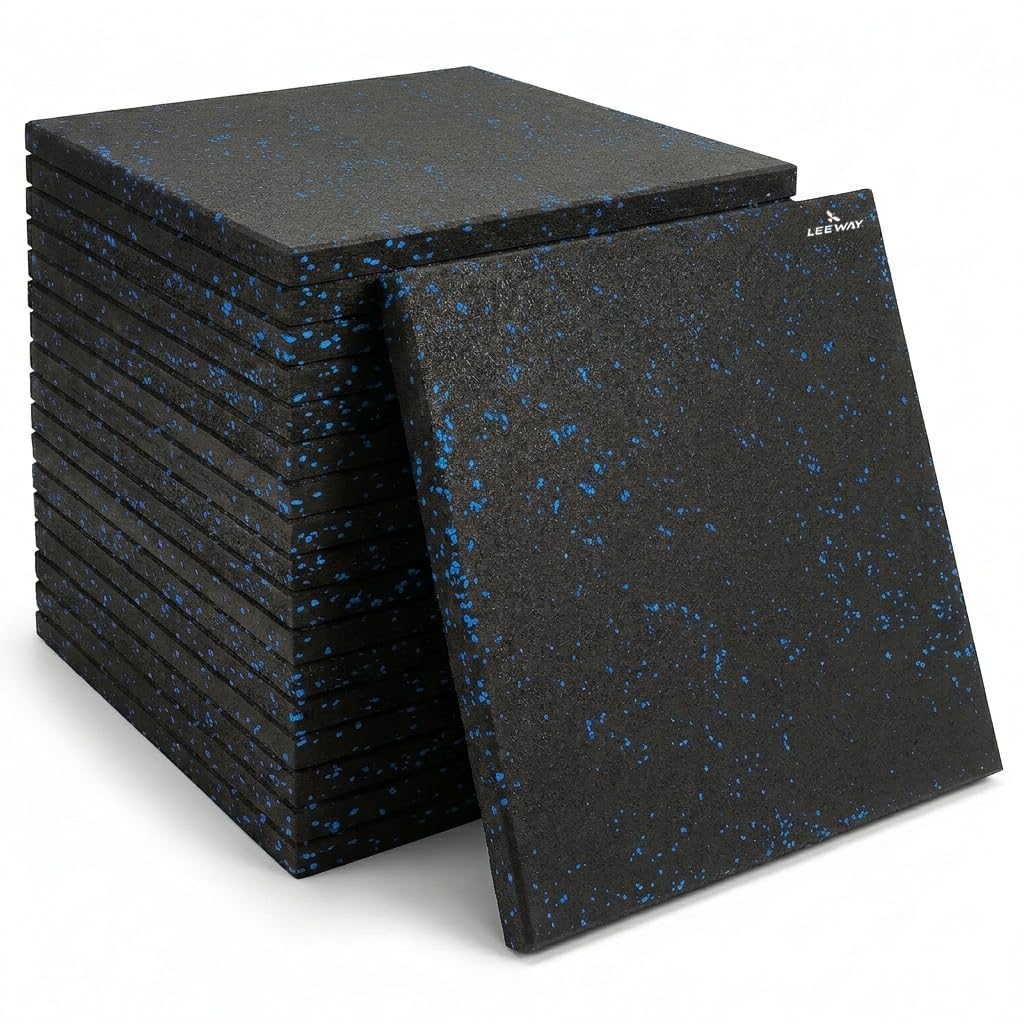 Leeway Gym Mats for Floor | EPDM (Set of 8, 10mm, 20"x20") Black with Blue Flecks| Gym Floor Mat Rubber for Heavy Workout | Matt for Home Exercise | | Yoga Rubber Tiles, Kids Rooms Heavy Duty Sheet