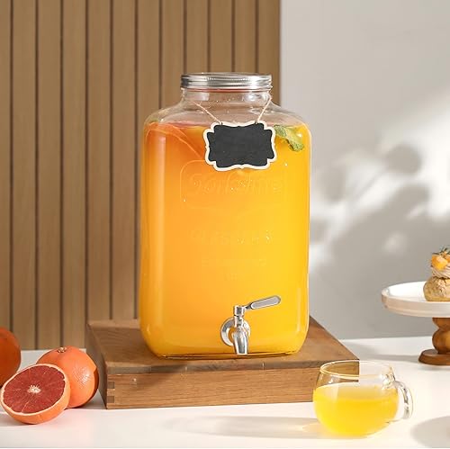 Miniatura 6 de Dispensadores de bebidas de vidrio de 2 galones con soporte, dispensador de agua de vidrio grande, grifo y tapa a prueba de fugas de acero