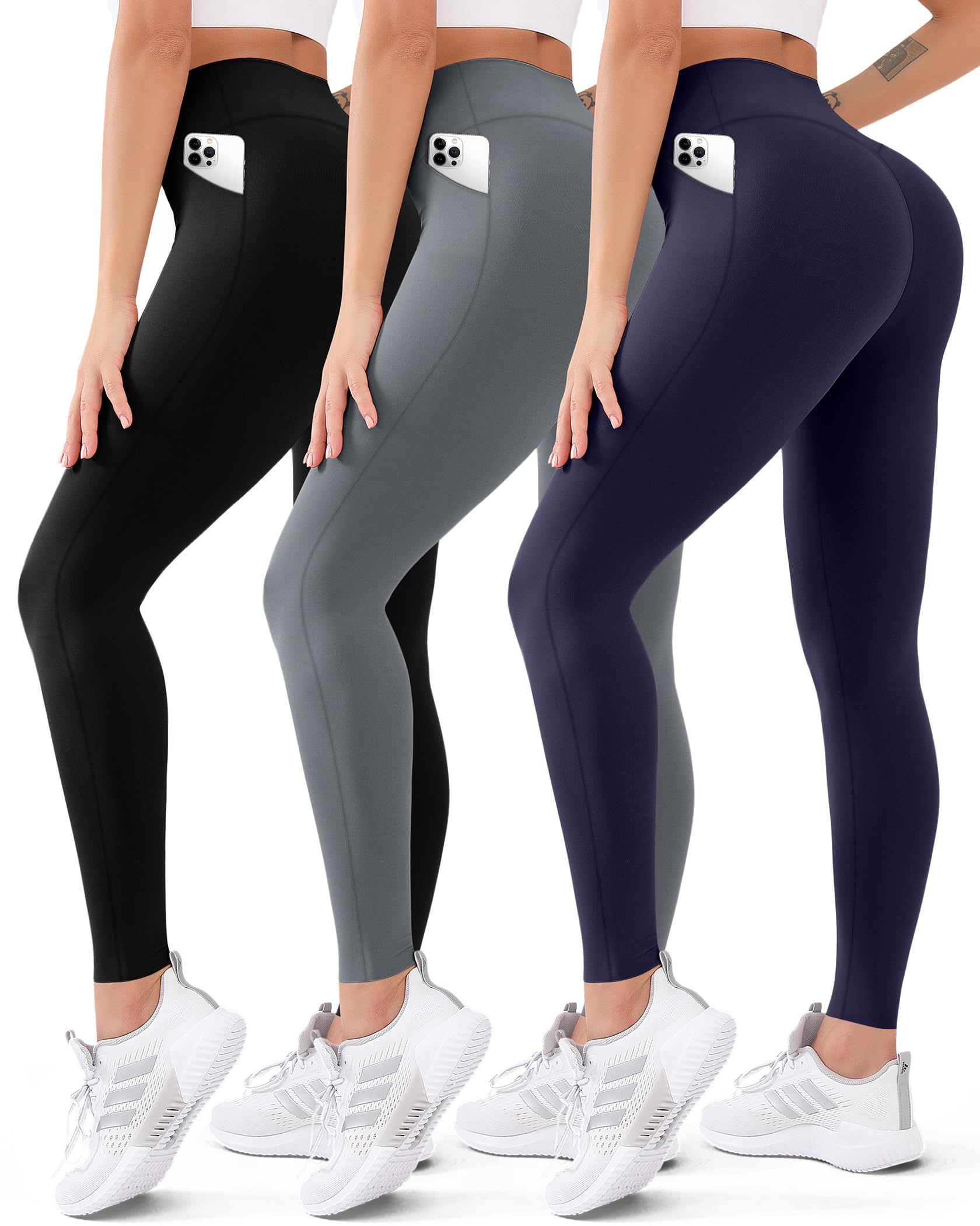3 Pack High Waisted Leggings for Women Butt Lift Tummy Control Yoga Pants Non See-Through Workout Running Pants…