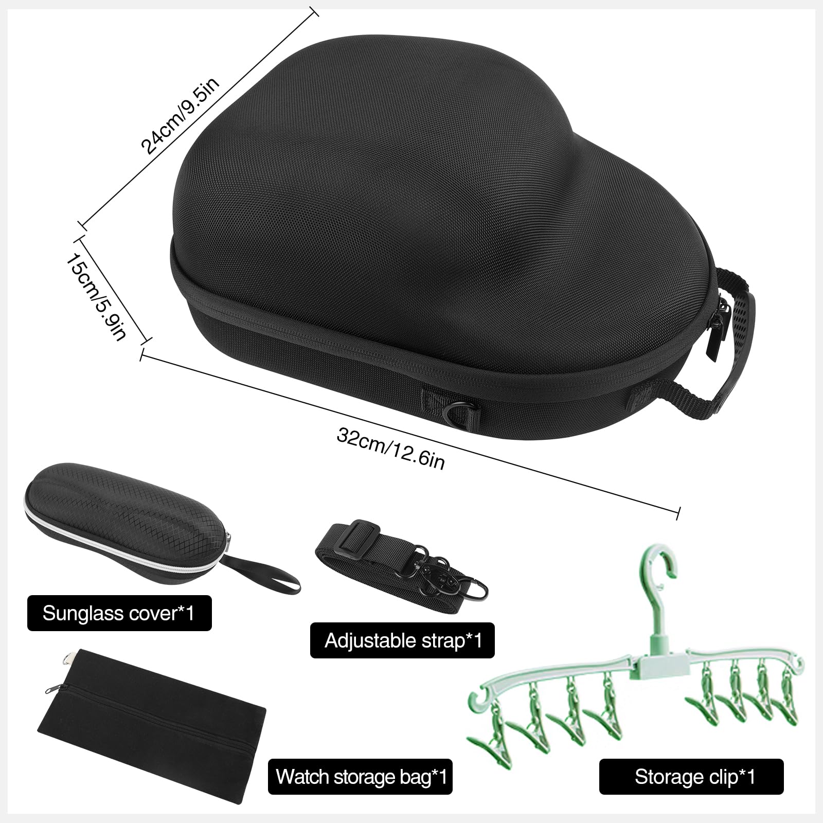 Estuche para gorras de béisbol: 6 fundas de viaje con asa de transporte, fundas desmontables y clip organizador, Black, Talla única