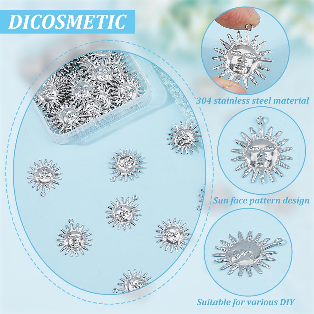 DICOSMETIC 60Pcs Sun Charm Sun Face Charms Celestial Sun Charms Stainless Steel Pendant Charms Dangle Charms Supplies for Necklace DIY Making Supplies Hole: 1.2mm - Image 4
