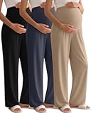3 Pack Women&apos;s Maternity Pants Over The Belly Pregnancy Pants Stretchy Loose Wide Leg Lounge Pajama with Pockets