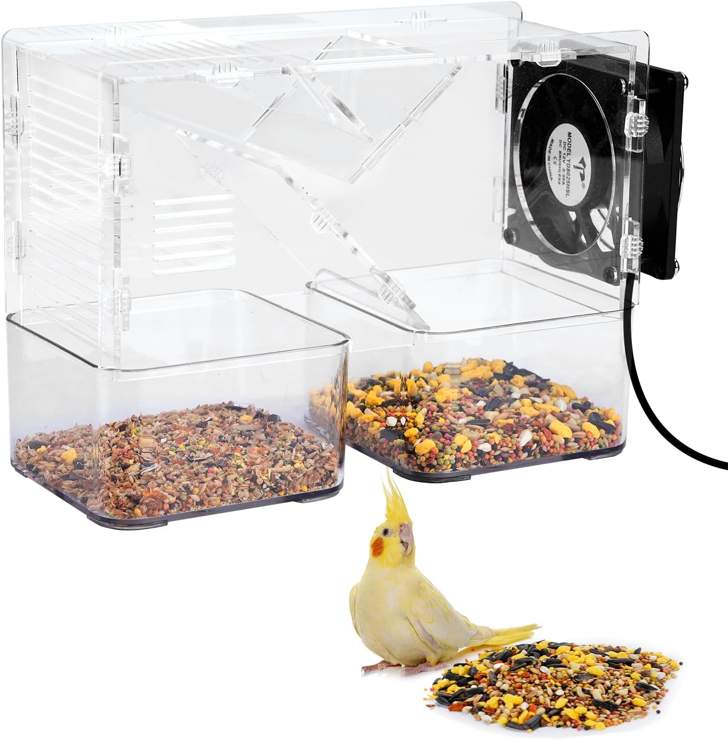 Bird Seed Husk Separator - Transparent Acrylic Seed Cleaner with Adjustable Speed Fan | Fast & Washable Shell Remover for Parrot, Cockatiel & Parakeet Food