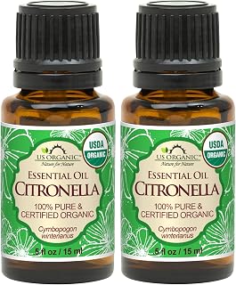 US Organic Citronella Essential Oil, USDA Certified, 100% Pure, 15 ml Pack of 2, Improved caps and droppers – Used for Skin Care, Many DIY Projects Like Candle Making and Much More