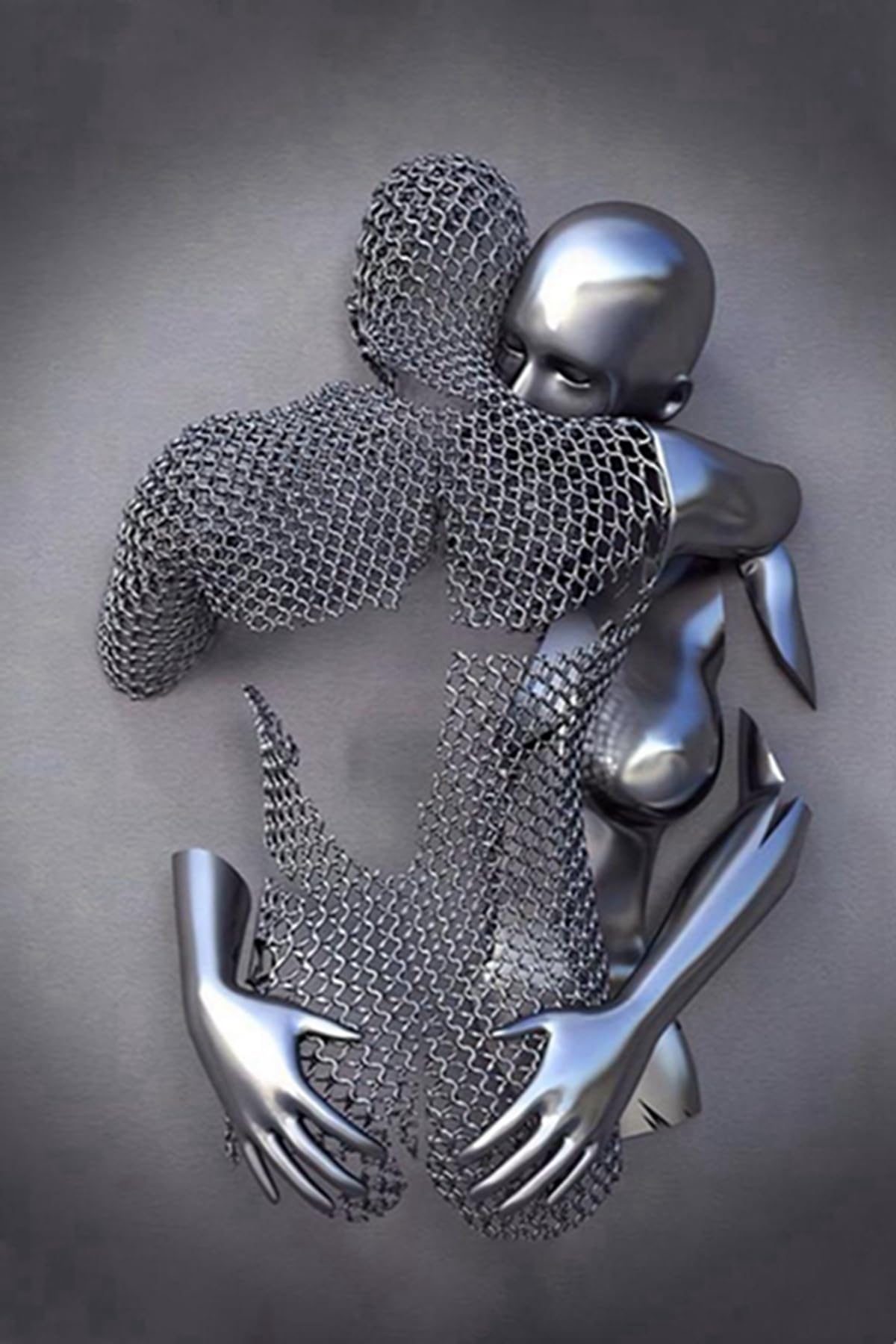 JNAOZI 3D Lovers Metal Figure Statue Canvas Love Hug Abstract Art Canvas, Frameless (80 x 120 cm x 1 Piece) — image 1