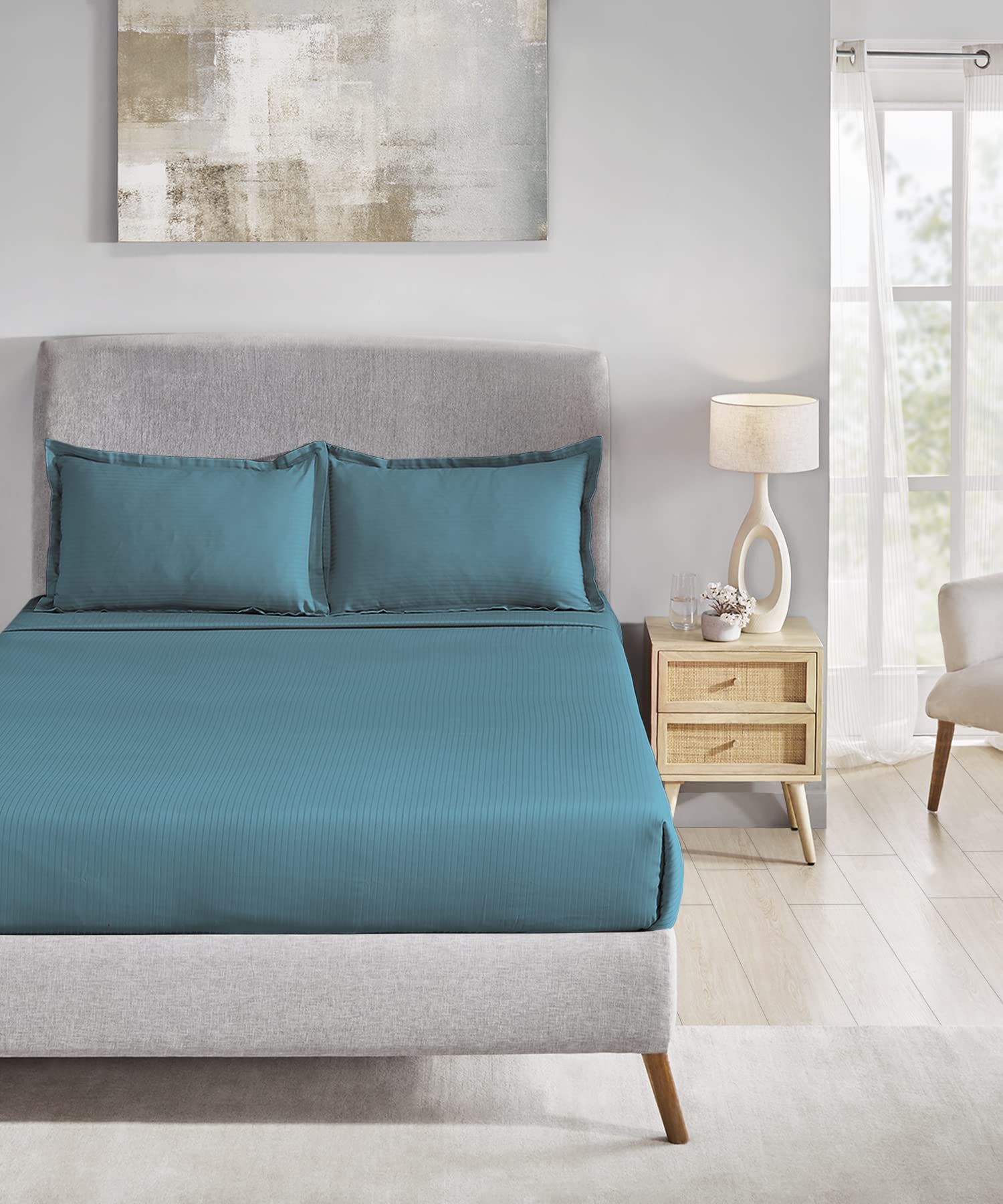 TRIDENT Soft & Plush 100% Cotton, 210 Thread Count, Sateen Weave King Size Sheet Set with 2 Pillow Covers, Superior Softness, Luxury Bedding, Oeko-Tex Certified (Soft Teal)