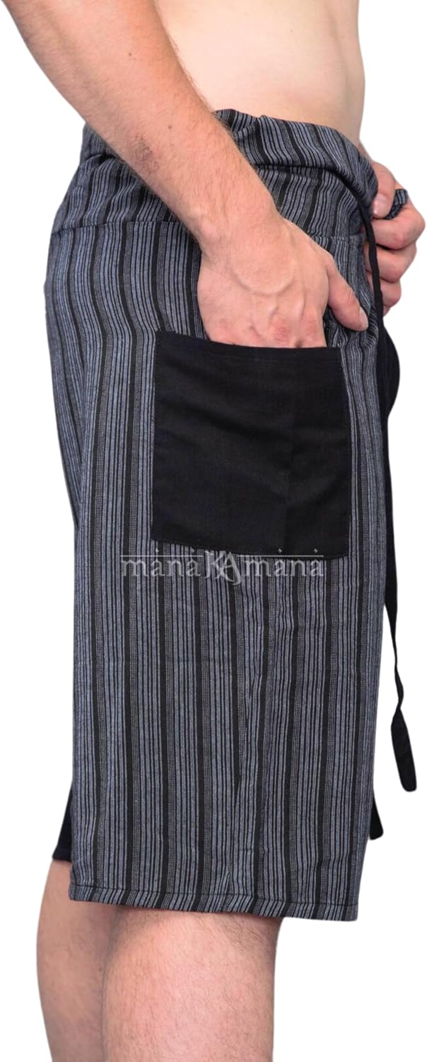 Thai Fisherman Shorts with Pockets 100% Cotton Adjustable Wrap Shorts Two Pocket Boho Beach Yoga Lounge Shorts Handmade in Kathmandu