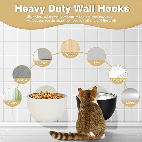Miniatura 6 de Yummy Sam 2 cuencos magnéticos para gatos montados en la pared, pequeños cuencos elevados para comida y agua para cachorros, de acero inoxidable,