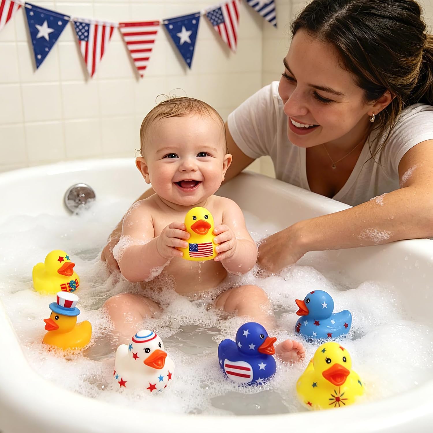 100 Pcs Patriotic Rubber Ducks - 250th Anniversary Independence Day Duck for Jeep,Rubber Duckies Bath Toys, 4th of July Pool Party Favors, Summer Beach Shower Decor, Gift Bags Filler