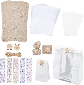 PandaHall Handmade Soap Packaging Kit - 30pcs Wrappers, 10pcs Greaseproof Paper, 12pcs Bags, 10 Sheets Bake Paper & 10 Yards Jute Cord