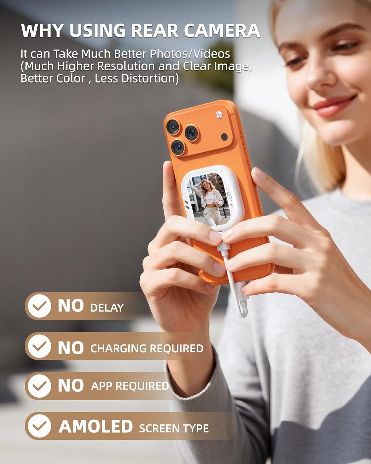 Plug-and-Play Vlog Selfie Monitor Screen for iPhone, Mini Phone Vlog Selfie Monitor Screen with Remote, Magnetic Selfie Screen for Rear Camera Selfies,Vlogging,Live,TikTok