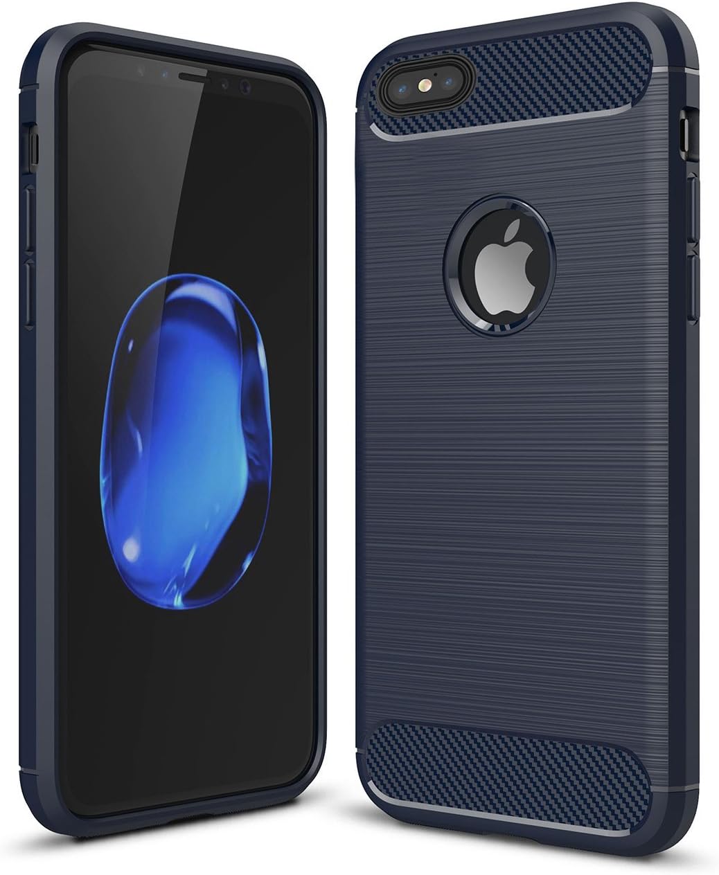 iPhone 6 Plus / 6s Plus Shockproof Silicone Light Brushed Grip Case Protective Case Cover for Apple Navy Blue + Screen Protector iPhone (Navy Blue)