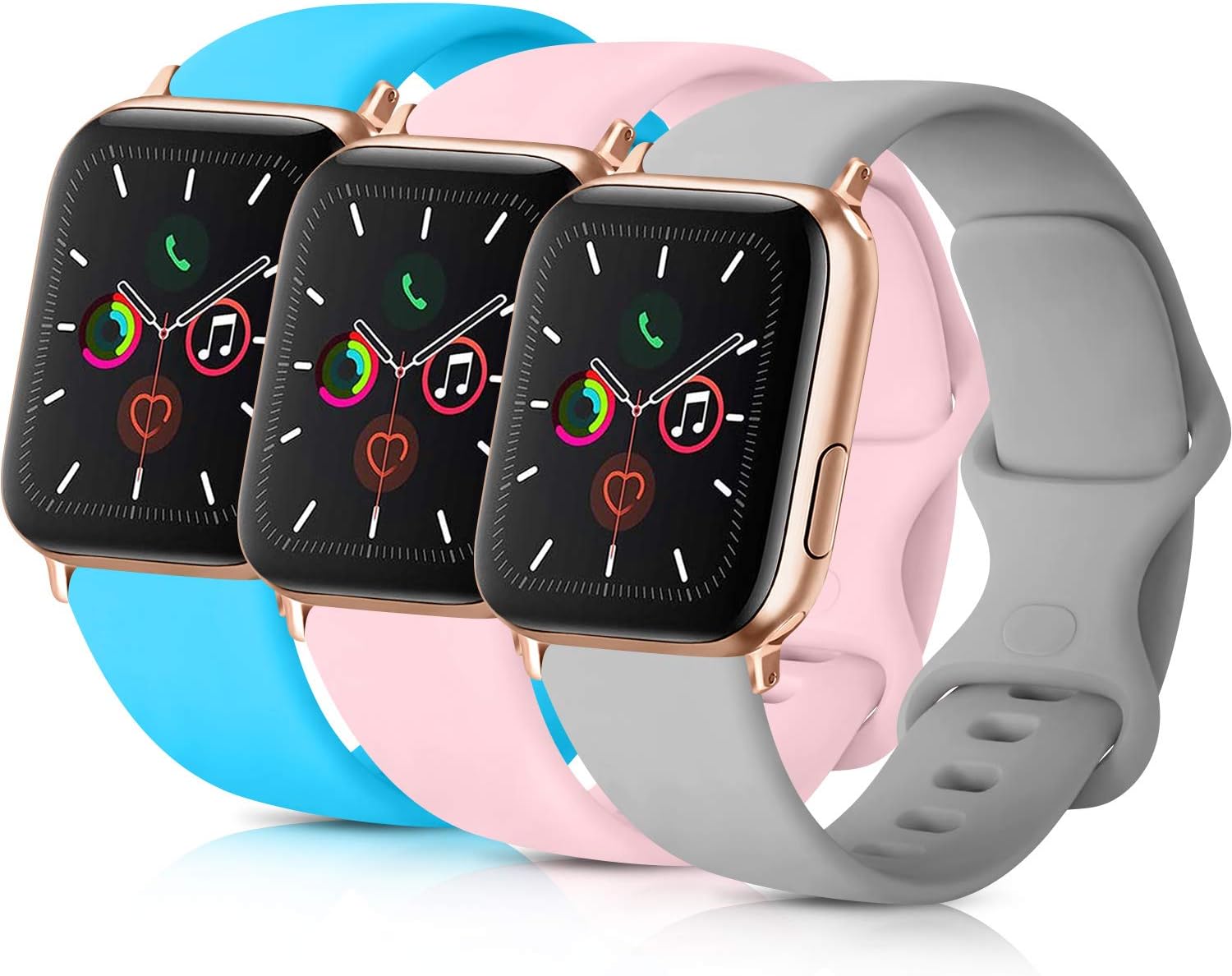Pack 3 Compatible with Apple Watch Band 42mm 44mm, Soft Silicone Band Compatible iWatch Series 4, Series 3, Series 2, Series 1 (Teal/Pink/Gray, 42mm/44mm-S/M)