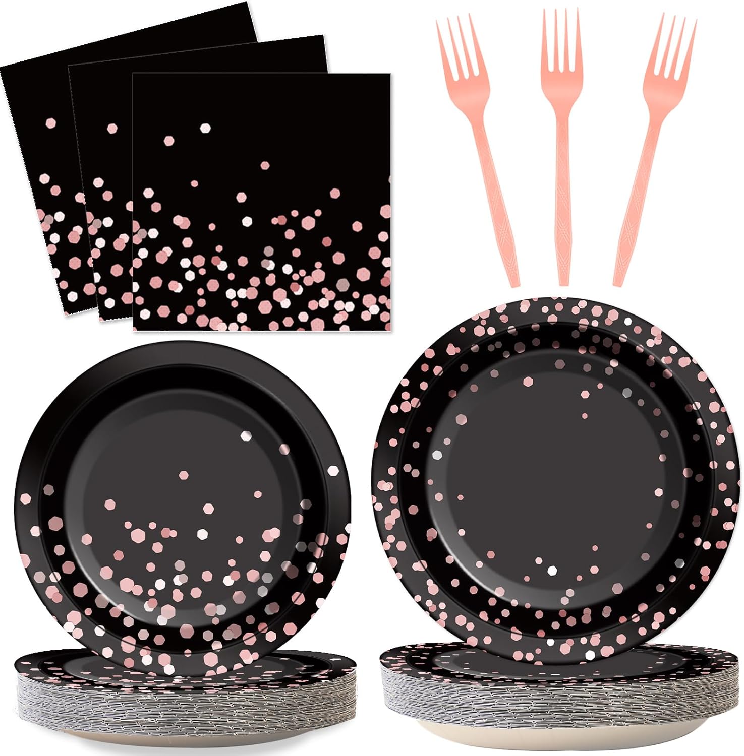 96PCS Black and Rose Gold Party Supplies Rose Gold Paper