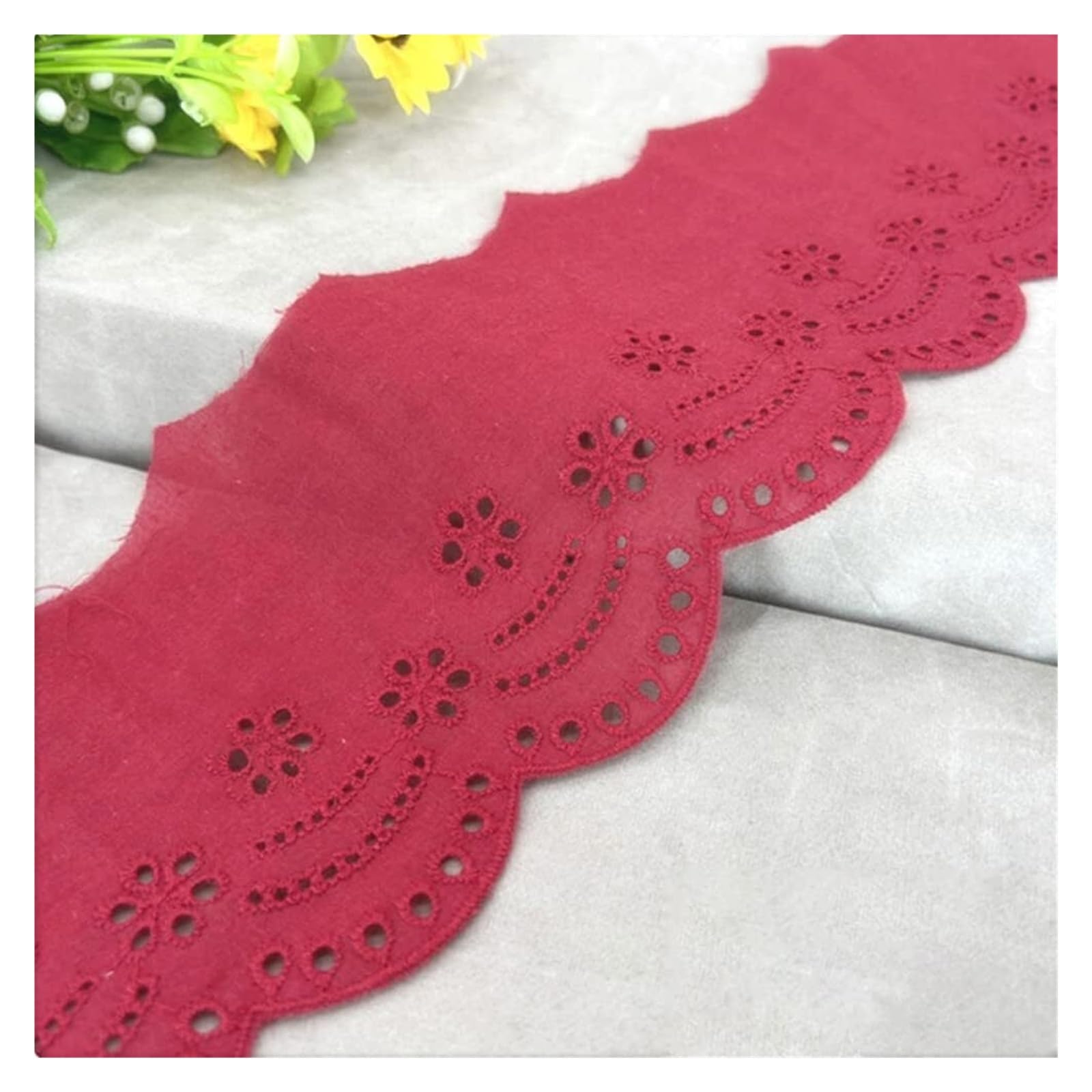 Ribete de encaje, tela de encaje, bordado hueco, ribete de encaje de algodón, tela de encaje, ribete de ganchillo para costura, manualidades, cortinas de boda, caja de decoración (rojo)