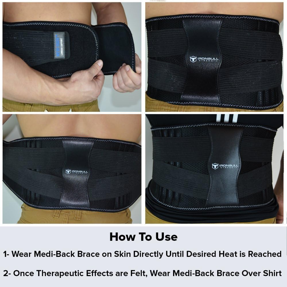 Medi-Back Brace with Integrated Thermal Action - Lumbar Support Belt for Instant Lower Back Pain Relief!