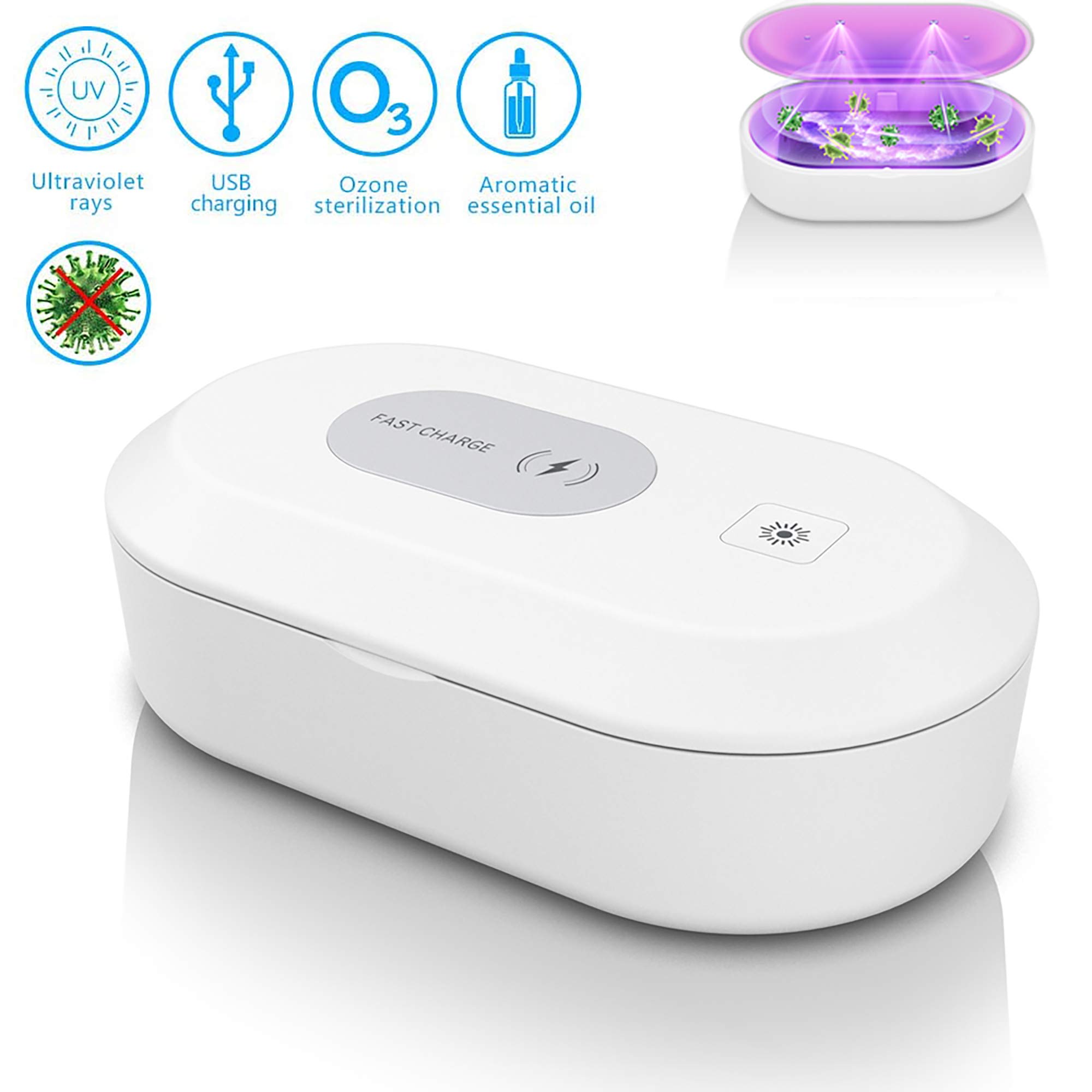 Multifuncional Grande Esterilizador UV Lámpara Caja Portátil Ultravioleta Ozono Eléctrico LED Luz Móvil Cepillo de Dientes Germicida Desinfección UV Box 3 en 1 Inalámbrica Carga Aromaterapia