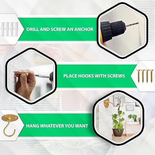 Miniatura 2 de Ganchos de techo para plantas colgantes, 4 piezas de 2.56 pulgadas con recubrimiento de polvo resistente, ganchos colgantes dorados para comederos