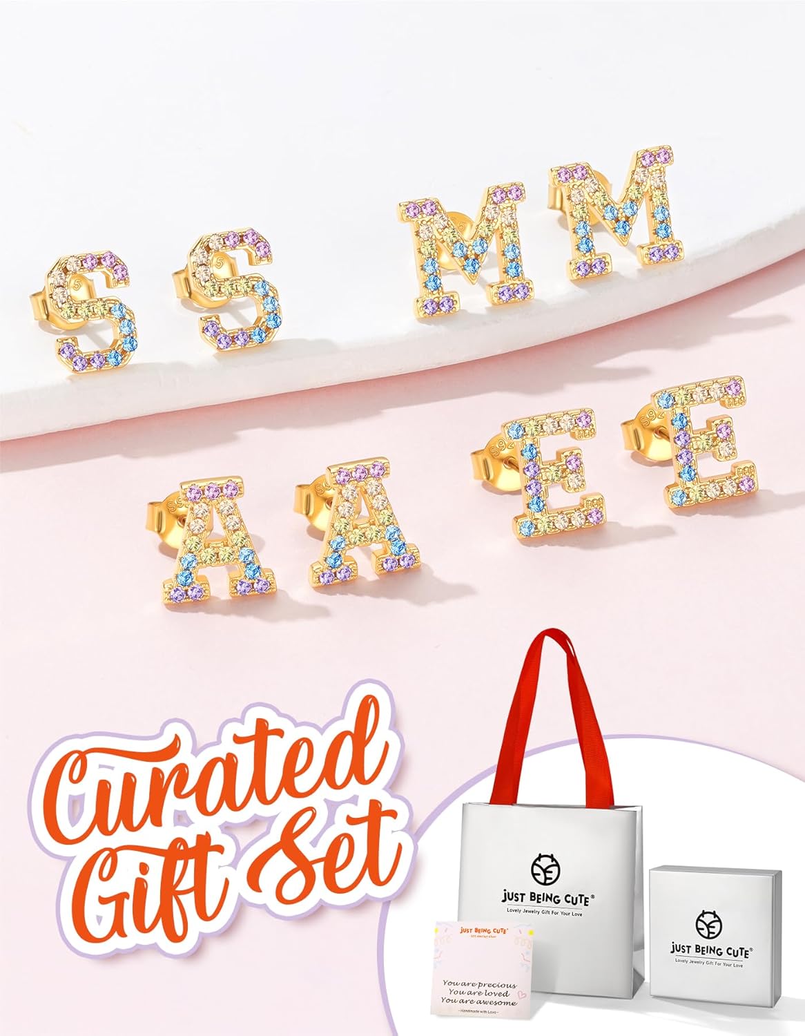 14K Gold Plated Initial Earrings Studs with 5A Cubic Zirconia, Sterling Silver Post Push Backs CZ Simulated Diamond Hypoallergenic Alphabet Letter Studs for Women Jewelry Gifts Initial A-Z - Image 4