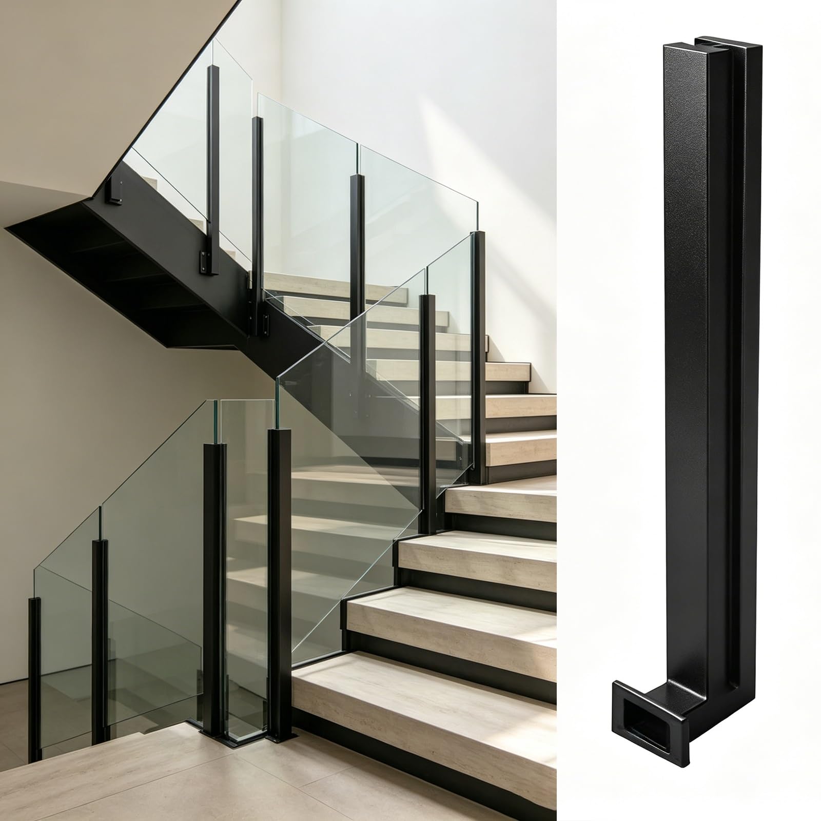 Poteau en verre pour garde-corps latéral au design minimaliste premium