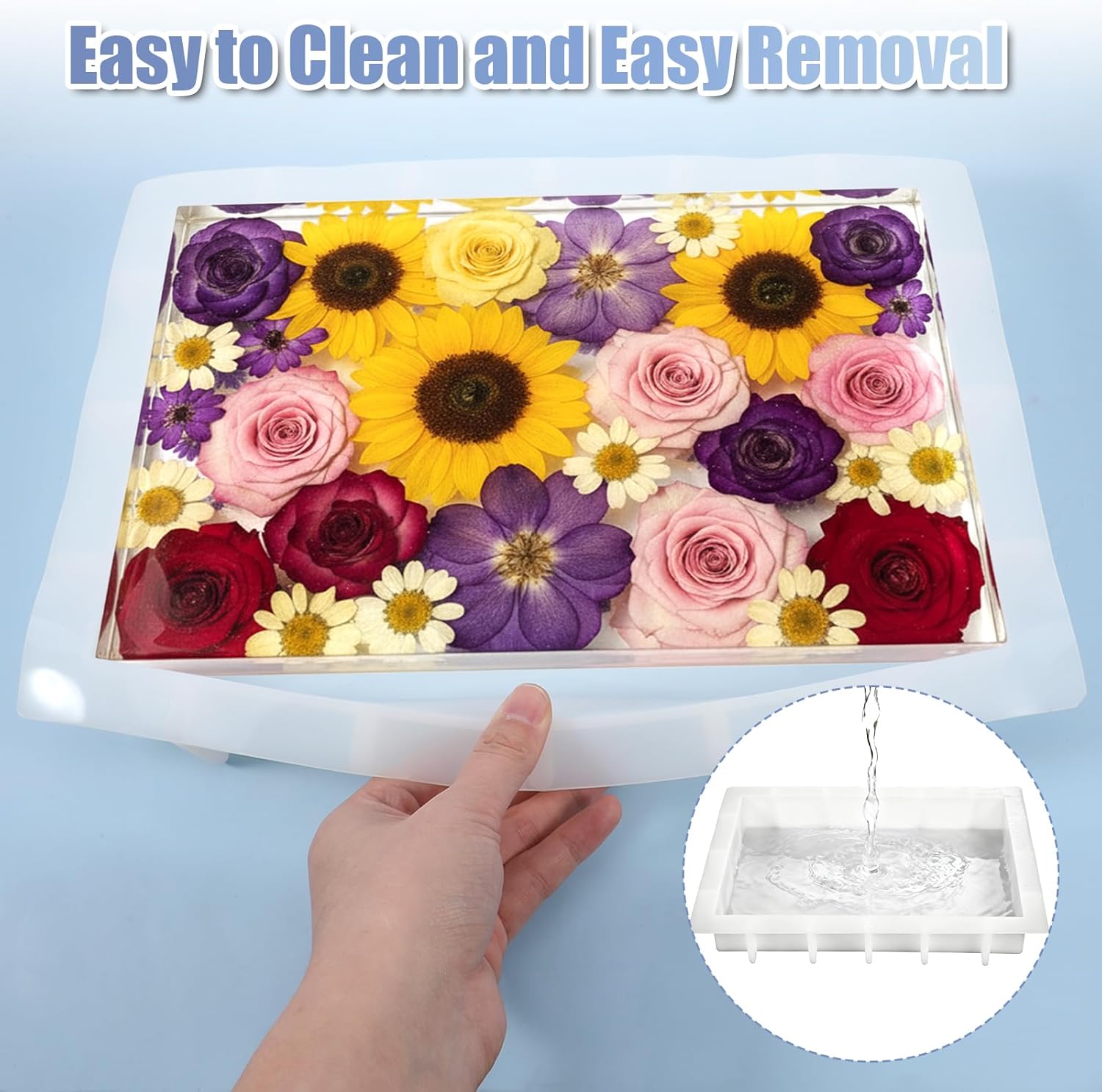 Large Silicone Tray Molds, 13.5"X9.5" Deep Rectangle Epoxy Tray Molds with 4pcs Gold & Silver Handles Resin Trays Mold Silicone Resin Table Mold for River Board Table DIY Art Home Decoration