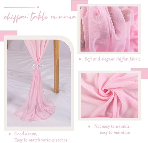 Miniatura 3 de 1 paquete de camino de mesa de gasa rosa rubor de 12 x 120 pulgadas, mantel romántico para decoración de boda, camino de mesa de tul de 10 pies,