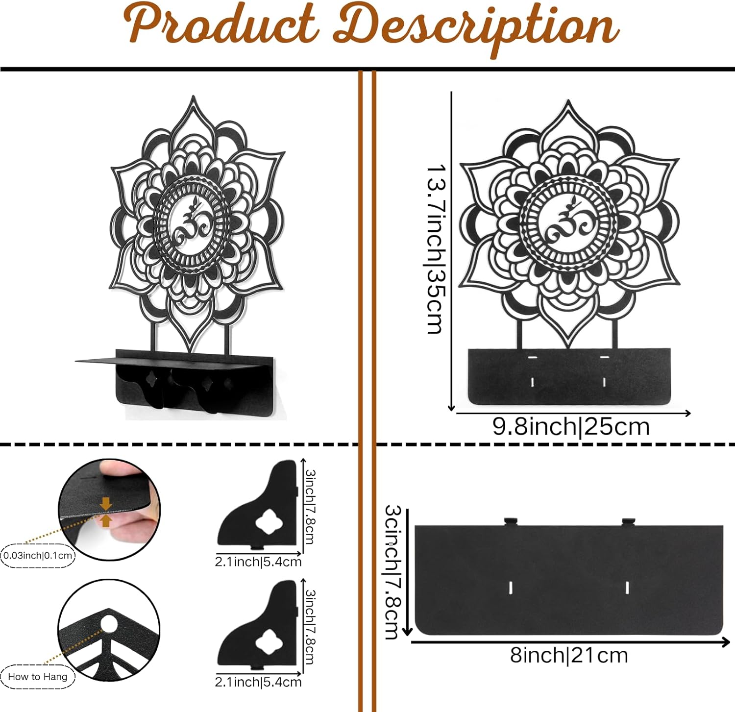 Om Mandala Metal Candle Holder 1 Pack, Black Metal Candlestick Holders, Candle Wall Holder, Spiritual Zen Wall Decor, Meditation Decor for Living Room, Dining Room, Yoga Room