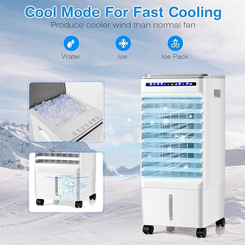Miniatura 4 de COSTWAY Enfriador de aire evaporativo portátil, enfriador de pantano 3 en 1 con control remoto, temporizador de 7 horas, 3 velocidades de viento, 3
