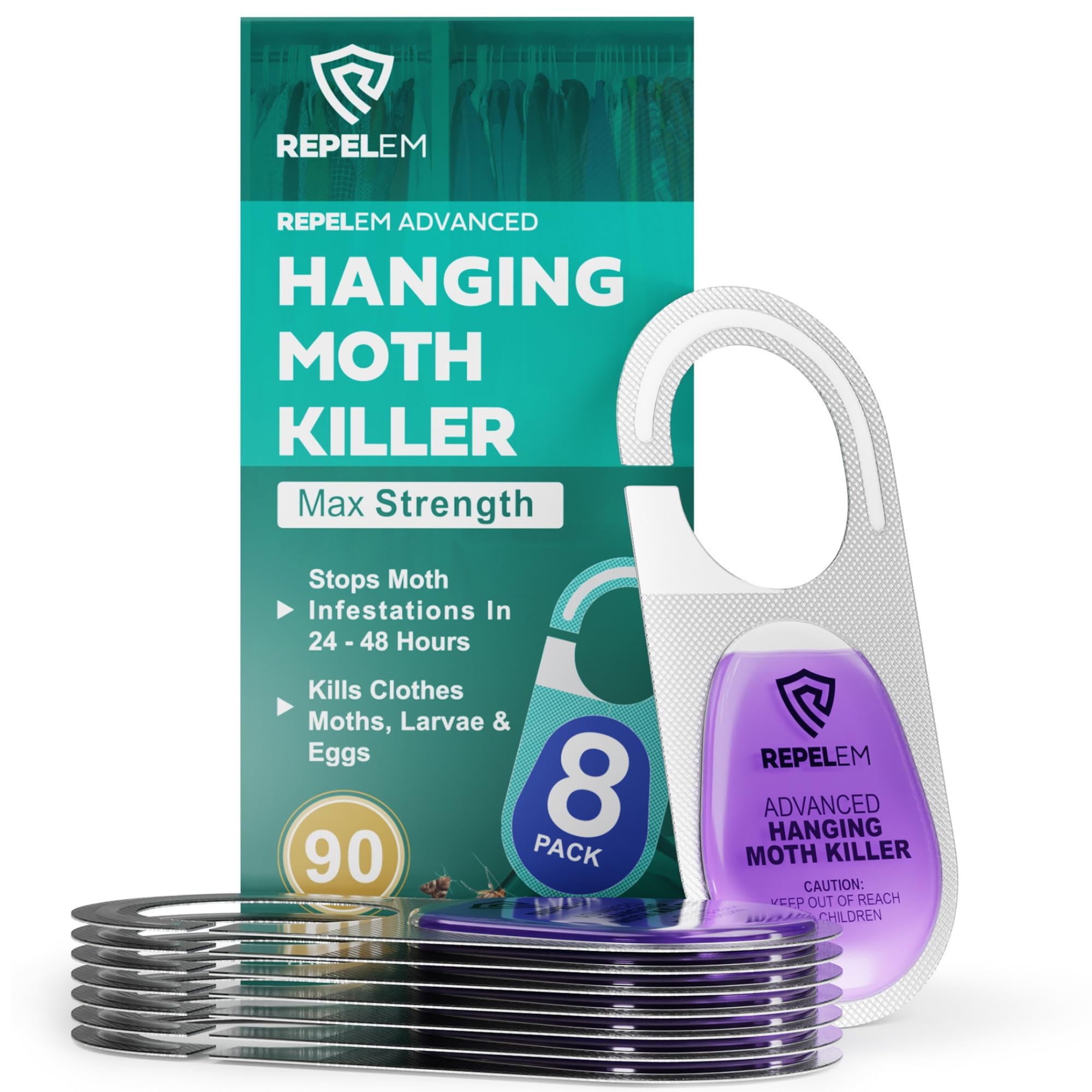 REPELEM Hanging Moth Killer for Wardrobes - Repellent, Drawers, 8 Pack